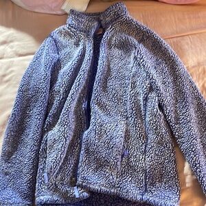 Fuzzy, purple and white zip up